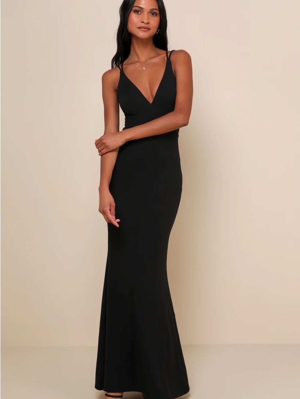 Lulu’s All this Allure Black Strappy Backless Mermaid Maxi Dress